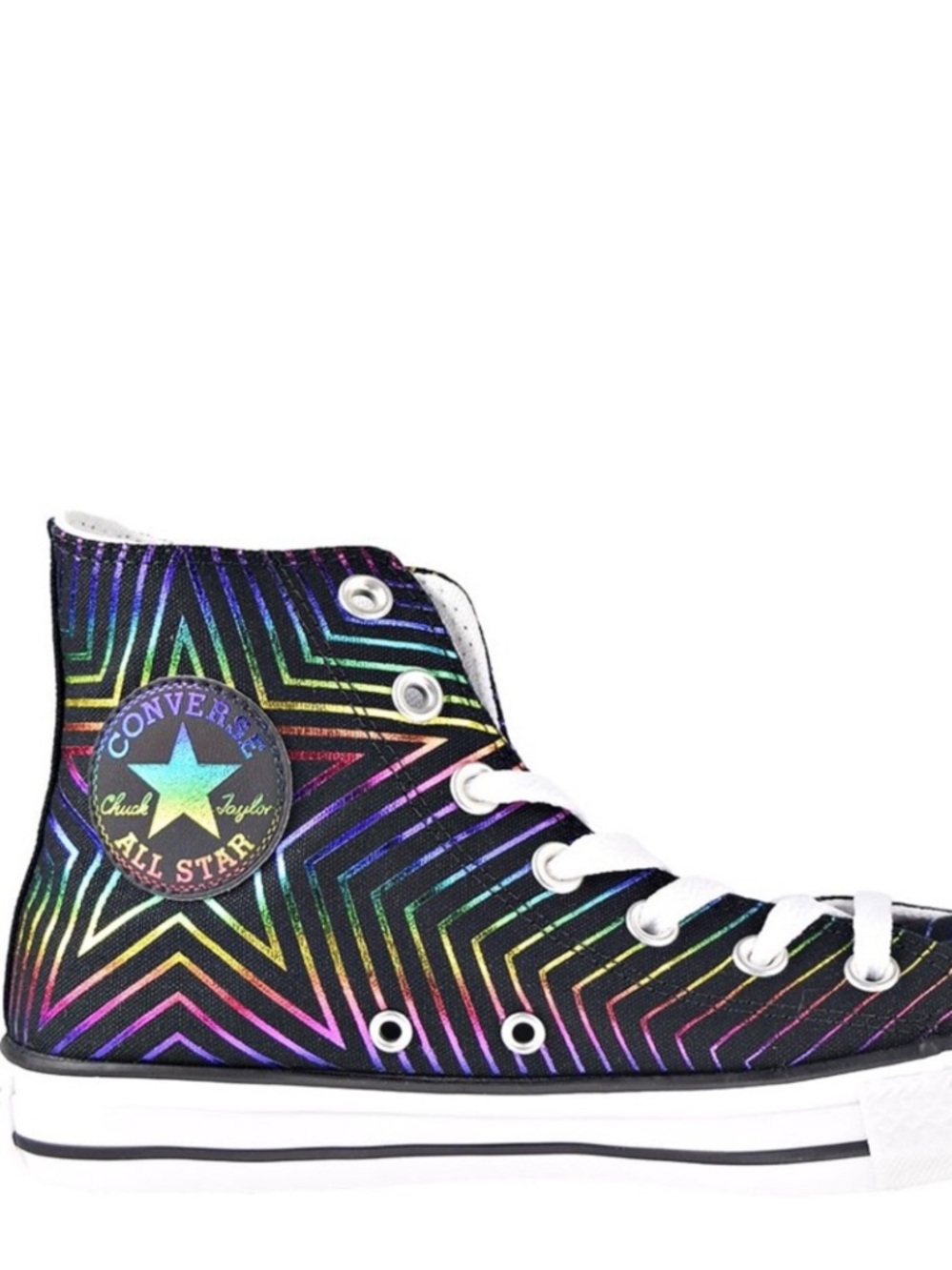 Converse Pride Black High-Top Sneakers with Metallic Rainbow Stars CTAS - Picture 3 of 10